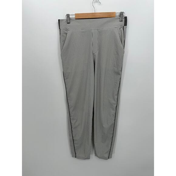 Athleta Womens Brooklyn Mid Rise Ankle Pant Size 8 Gray Striped Pull On Stretch - Picture 1 of 7